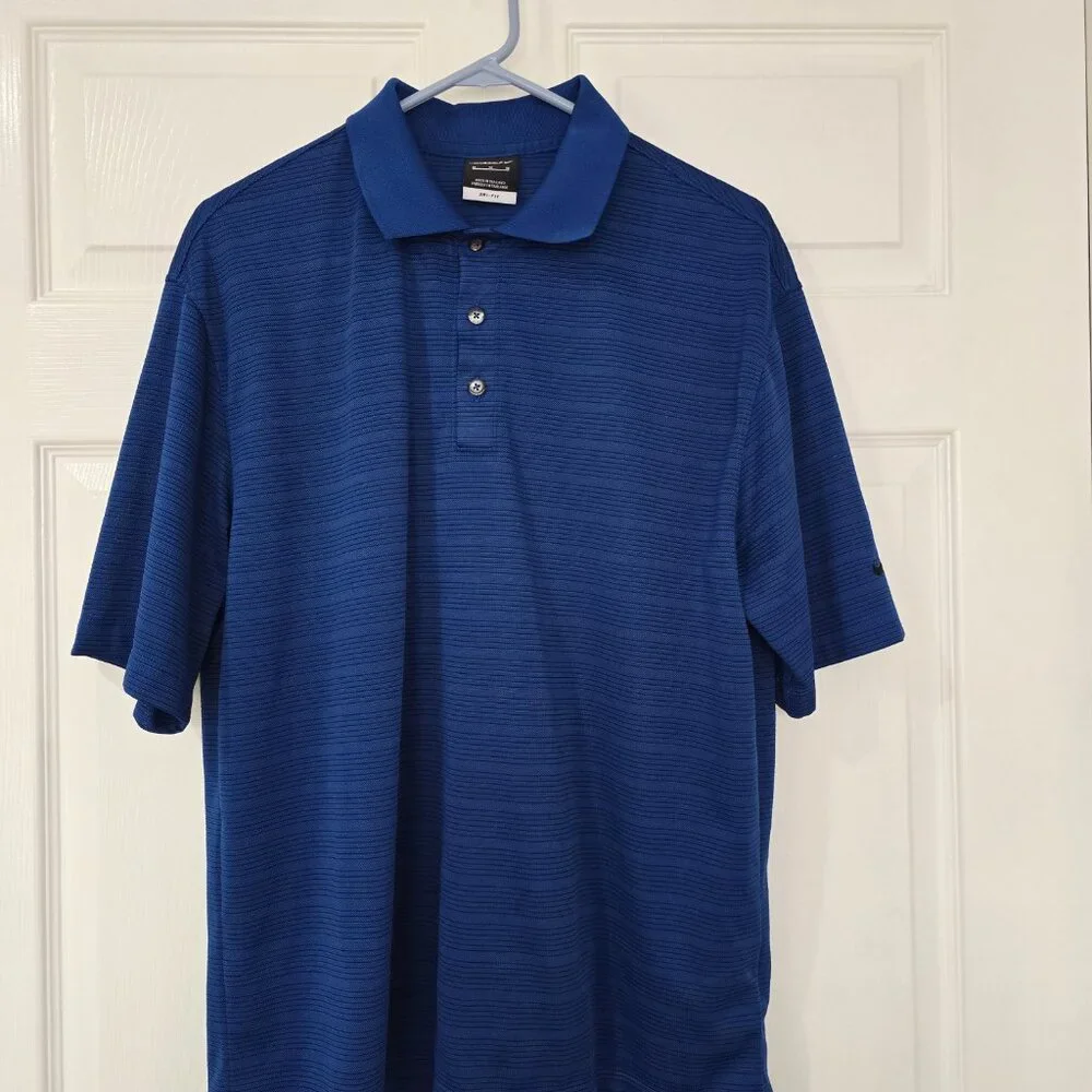 Nike Golf Men's Dri Fit Short Sleeve 3-Button Polo Shirt Royal Blue Black Size M